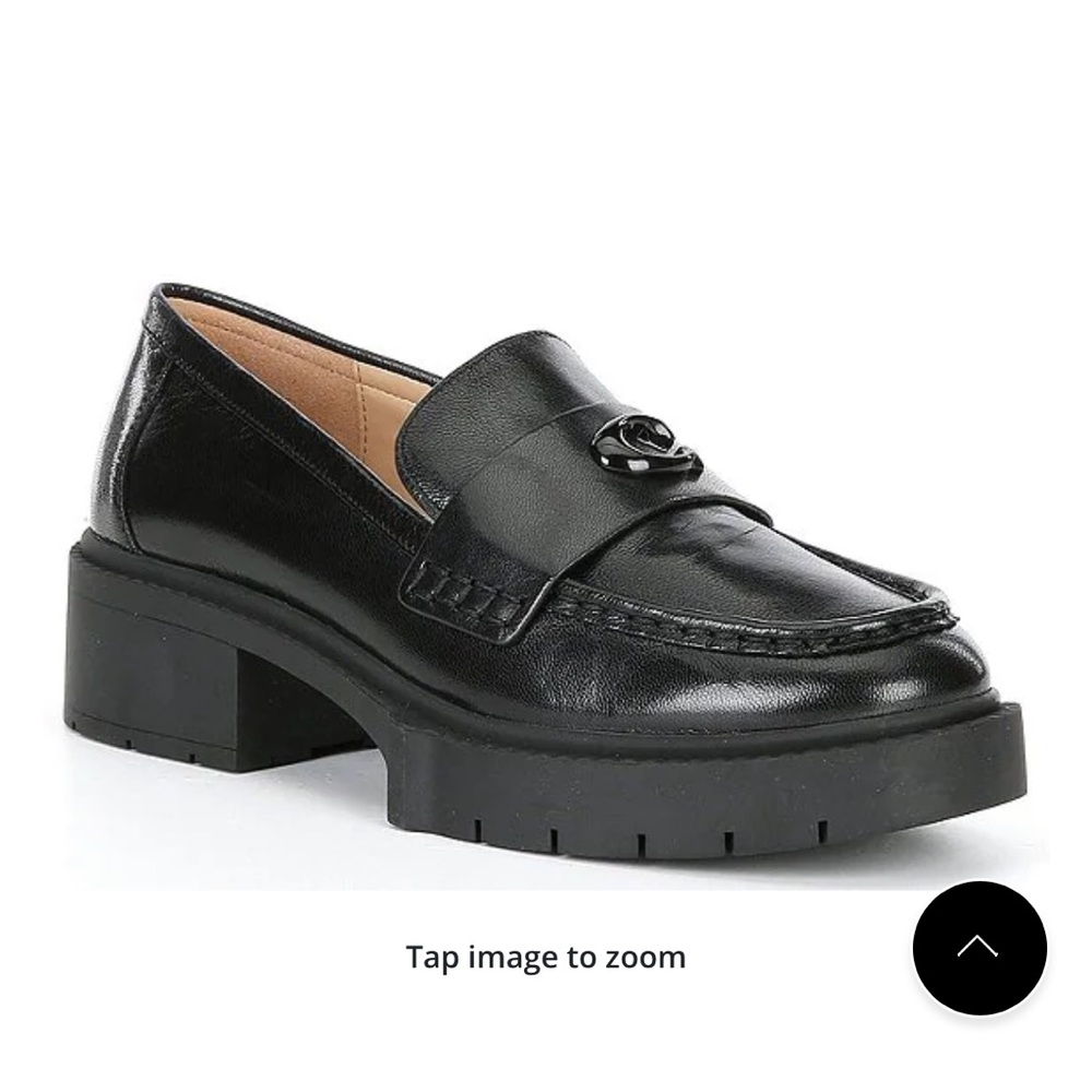 Coach Leah Leather Lug Sole Block Heel Loafers